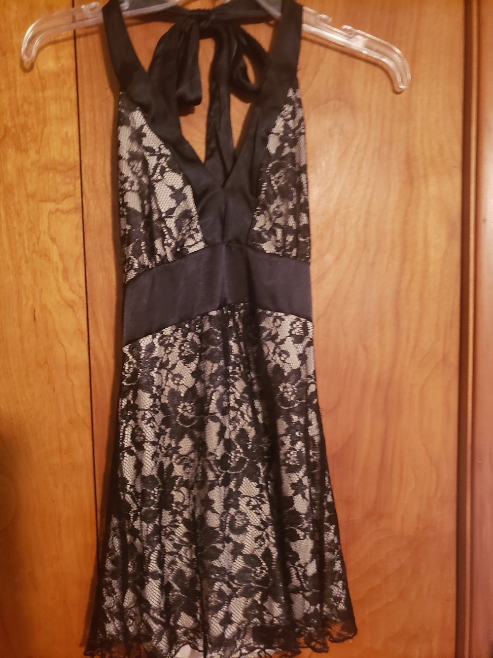 Black Lace & Satin Halter Camisole Top